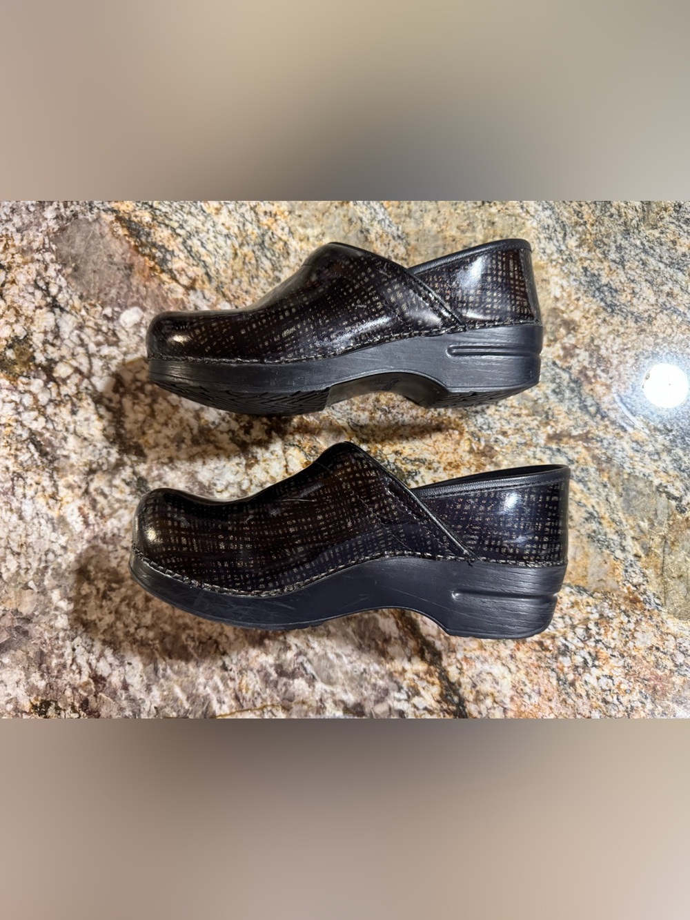 EUC Dansko Black Gold Patent Slip-On Clog (39, 8-8.5)